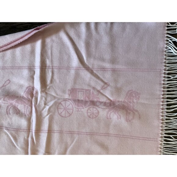New Coach Horse and Carriage Wool Cashmere PInk Fringe Oversized Scarf Italian - Picture 5 of 5
